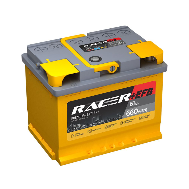 Аккумулятор RACER +EFB 61 обр (L2.0, AK)